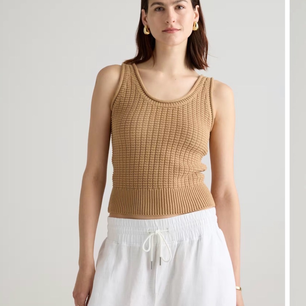 Quince 100% cotton waffle knit cropped sweater